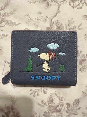 Coach Navy Snoopy Peanuts Trifold Wallet